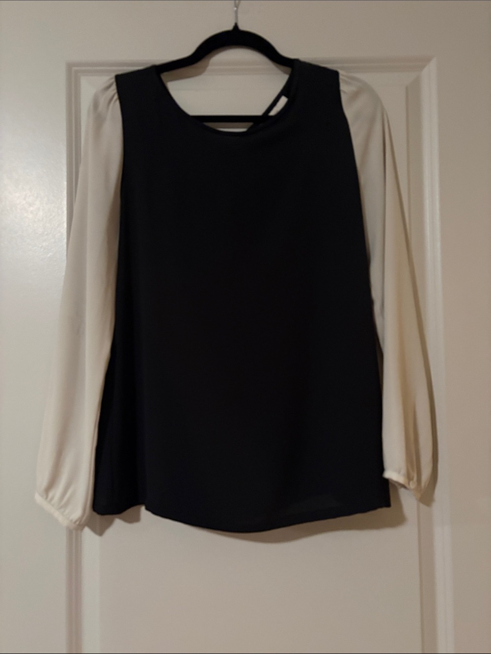LOFT Black Body Cream Sleeve Two-Tone Long Sleeve Blouse